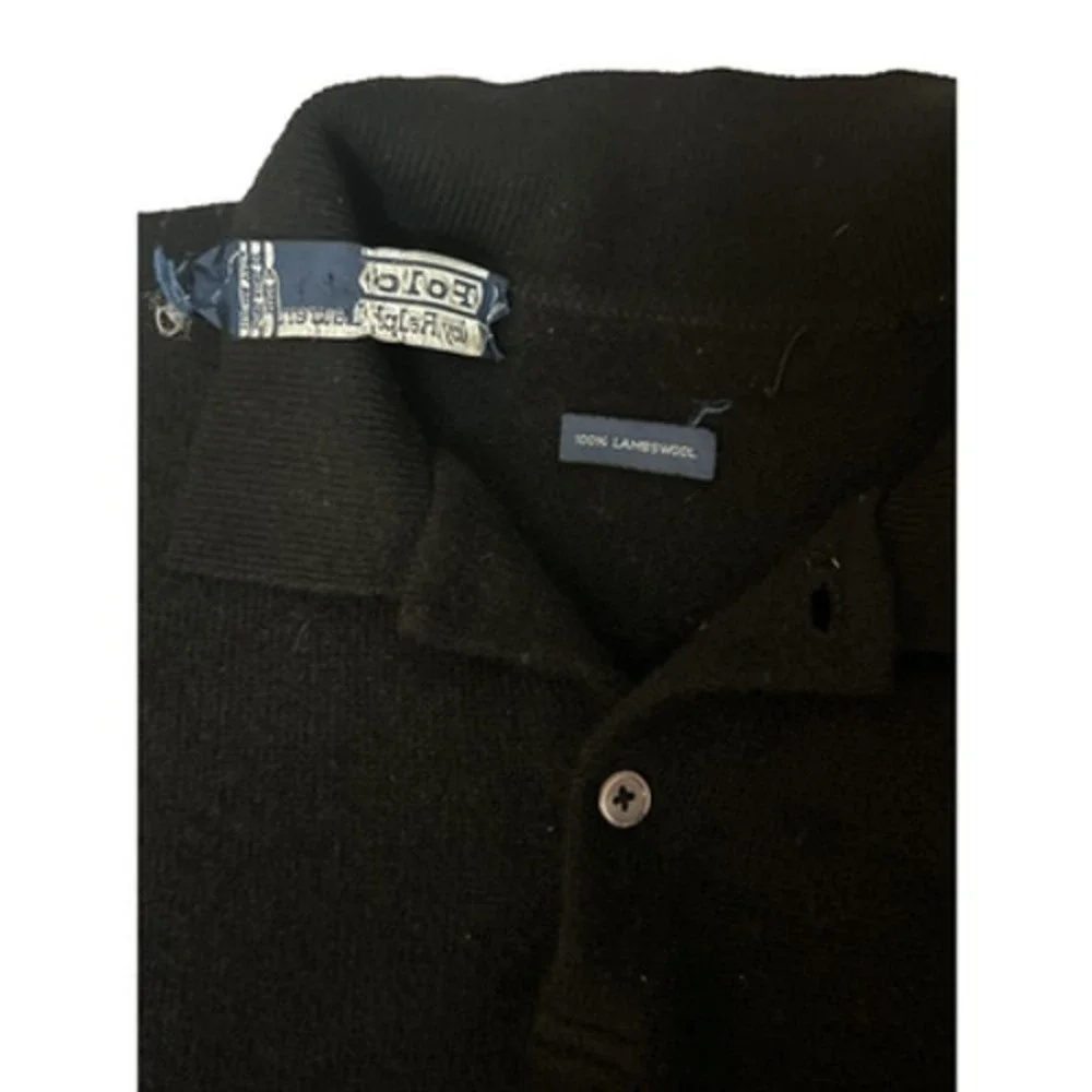 Polo Ralph Lauren Mens XL Black 100% Lambswool Knit Polo Sweater Pony Logo Flaw